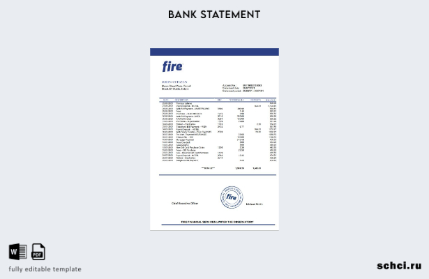 цифровая загрузка шаблон слов банковской выписки Ireland Fire Financial Services